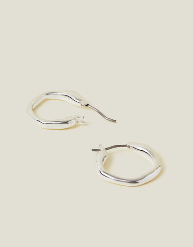 Sterling Silver-Plated Small Molten Hoop Earrings, , large