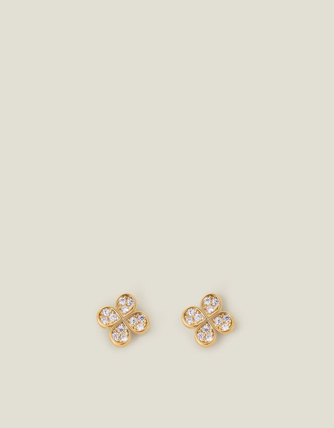 14ct Gold-Plated Sparkle Flower Stud Earrings, , large