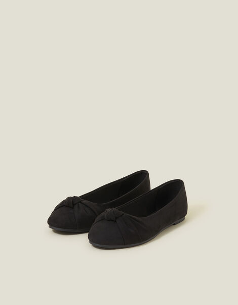 Suedette Knot Ballerina Flats, Black (BLACK), large