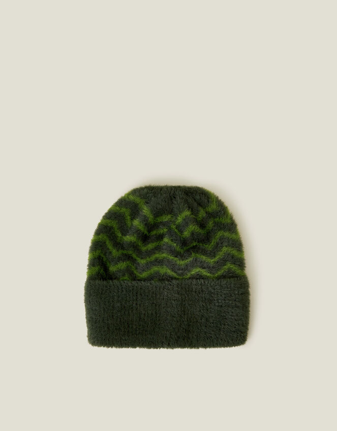 Fuzzy Chevron Beanie Hat, , large