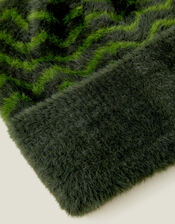 Fuzzy Chevron Beanie Hat, , large