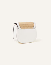 Raffia Flap Cross-Body Bag, White (WHITE), large