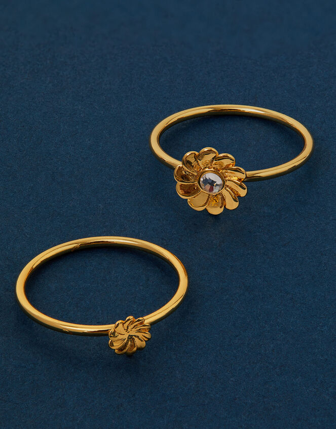 2-Pack 14ct Gold-Plated Flower Rings, Gold (GOLD), large