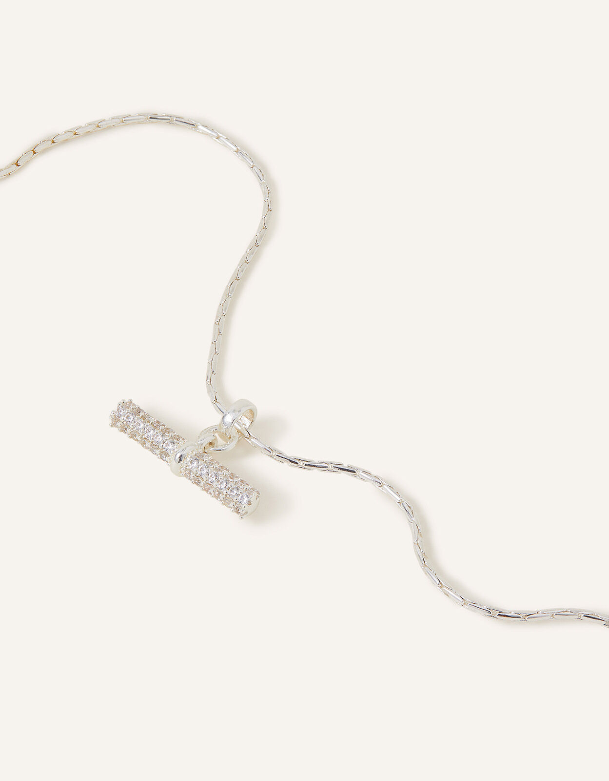 Sterling Silver-Plated Sparkle T-Bar Necklace