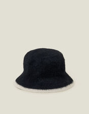 Stripe Trim Fluffy Bucket Hat, , large