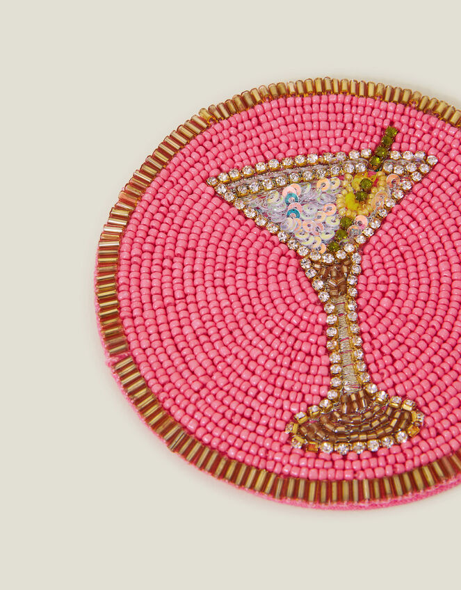 Round Martini Cocktail Beaded Coaster, , large