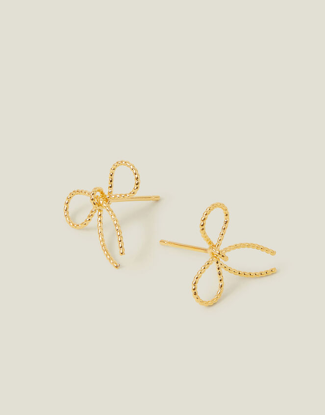 14ct Gold-Plated Mini Bow Earrings, , large