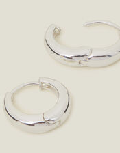 Sterling Silver-Plated Chunky Huggie Hoop Earrings, , large