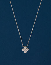 Sterling Silver-Plated Sparkle Flower Pendant Necklace, , large