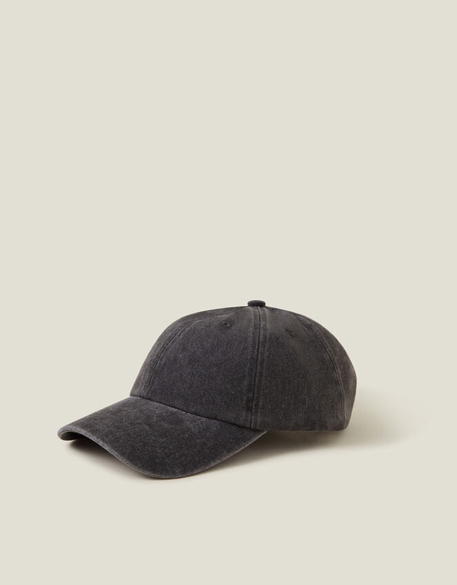 Washed Denim Baseball Cap, Grey (GREY), large