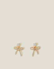 Diamante Stud Bow Drop Earrings, , large