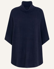 Cosy Knit Poncho, Blue (NAVY), large