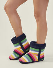 Fluffy Stripe Boot Slippers, Multi (BRIGHTS MULTI), large