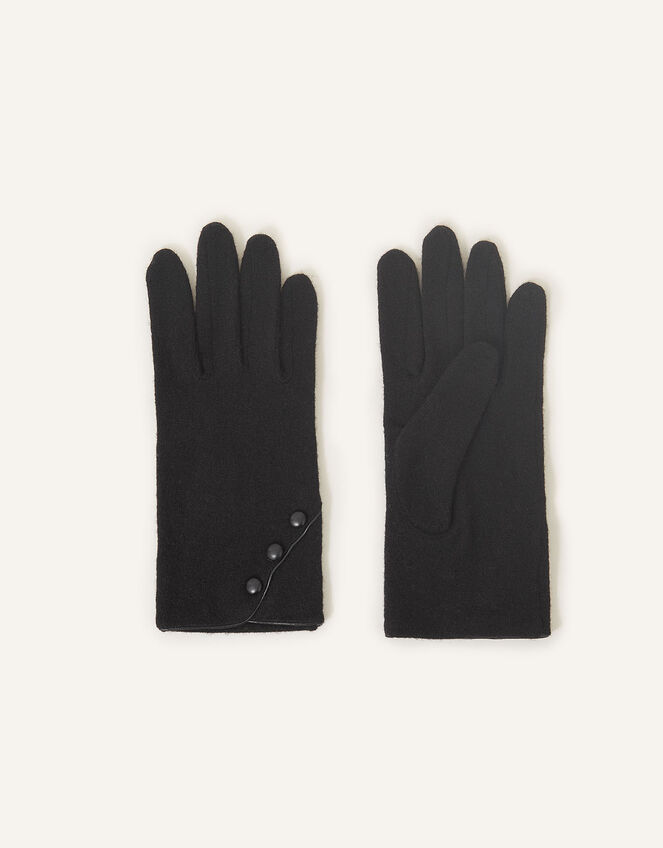 Button Gloves in Wool Blend, Black (BLACK), large