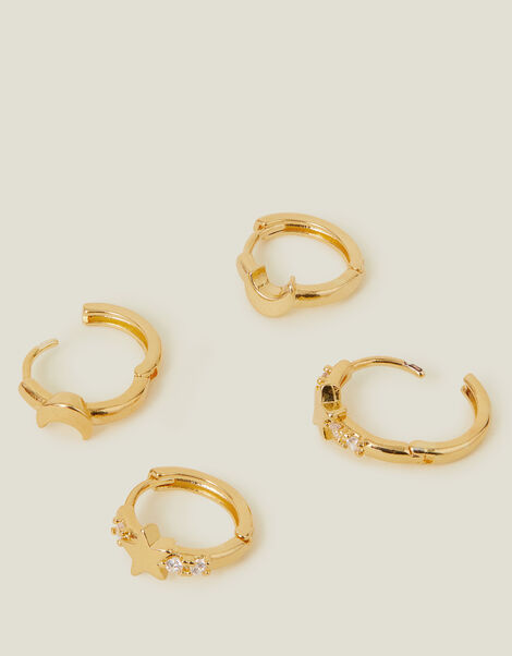 2-Pack 14ct Gold-Plated Celestial Huggie Hoop Earrings, , large