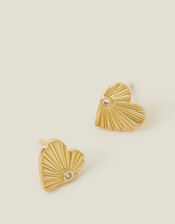 14ct Gold-Plated Ray Heart Stud Earrings, , large