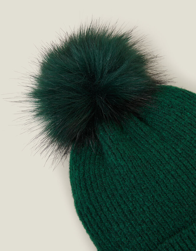 Knit Pom-Pom Beanie , Green (GREEN), large