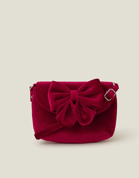 Girls Velvet Bow Shoulder Bag, , large