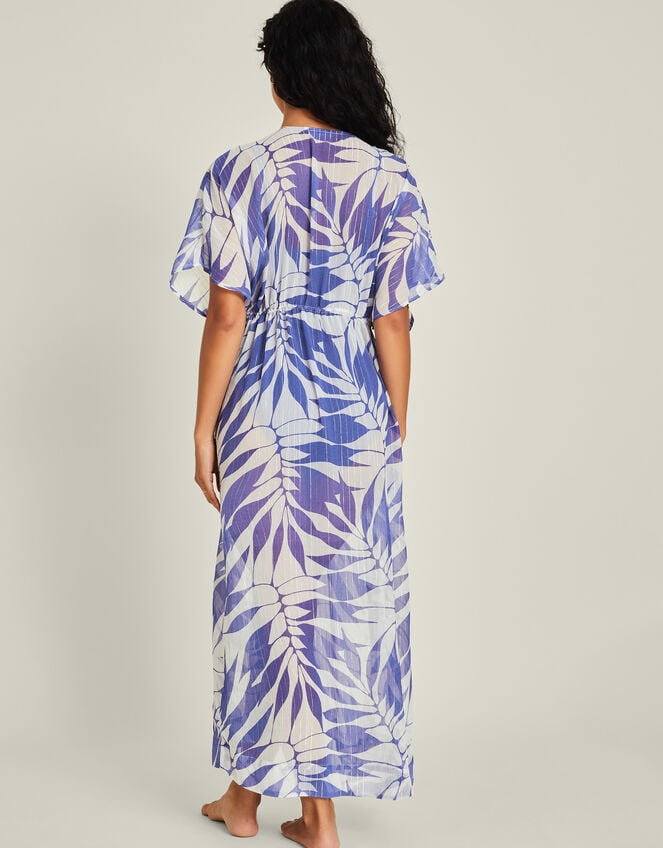 Palm Print Chiffon Maxi Kaftan Dress, Blue (BLUE), large