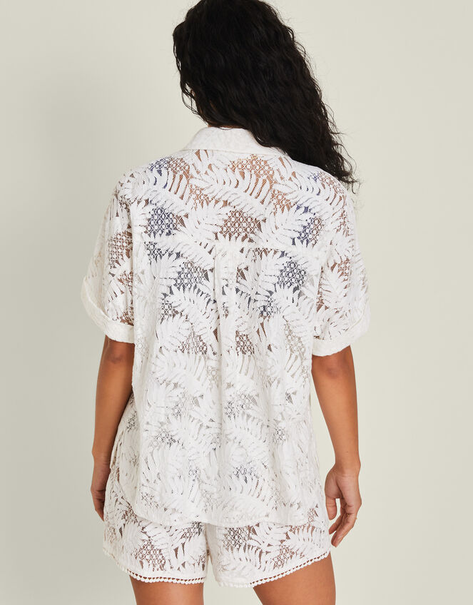 Short Sleeve Lacy Palm Shirt, Ivory (IVORY), large