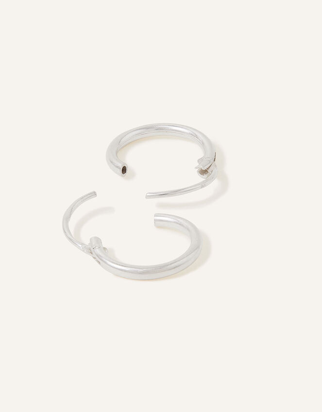 Sterling Silver Simple Huggie Hoops, , large