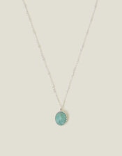 Sterling Silver-Plated Aqua Quartz Healing Stone Pendant Necklace, , large