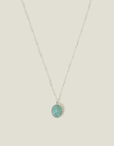 Sterling Silver-Plated Aqua Quartz Healing Stone Pendant Necklace, , large