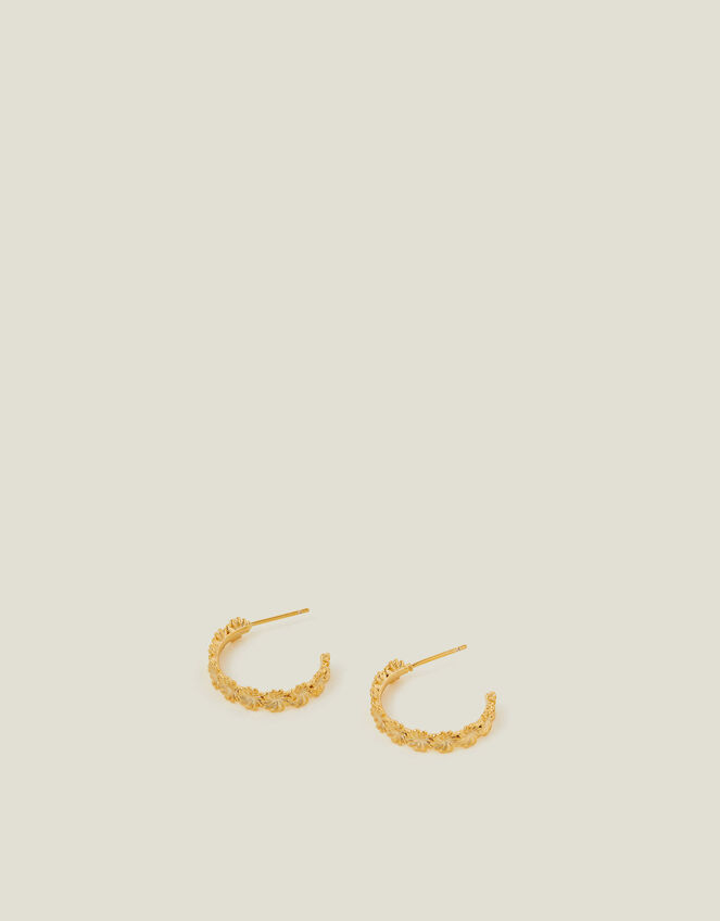 14ct Gold-Plated Flower Hoop Earrings, , large