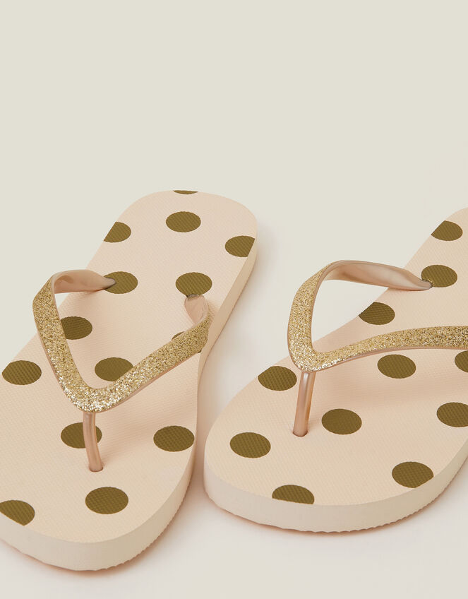 Metallic Spot Print Flip Flops, Gold (GOLD), large