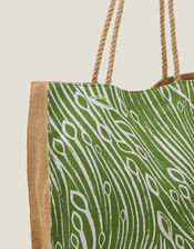 Leaf Print Jute Shopper Bag, , large