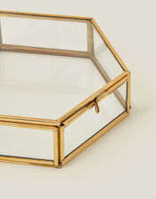 Medium Hexagon Brass Glass Jewellery Box, , large