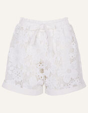 Lace Flower Shorts, White (WHITE), large