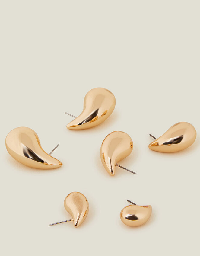 3-Pack Drop Curve Earrings, Gold (GOLD), large