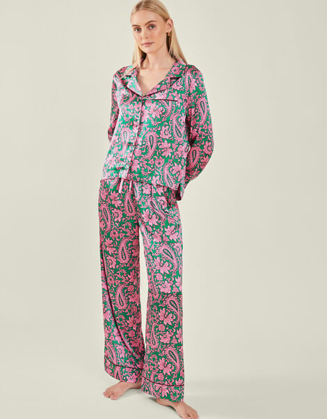 Paisley Satin Long Pyjamas Set, Teal (TEAL), large