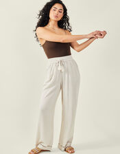 Embroidered Wide Leg Trousers, Camel (BEIGE), large