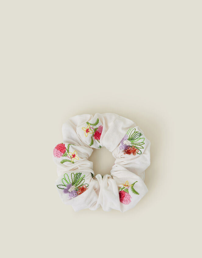 Floral Embroidered Hair Scrunchie, , large