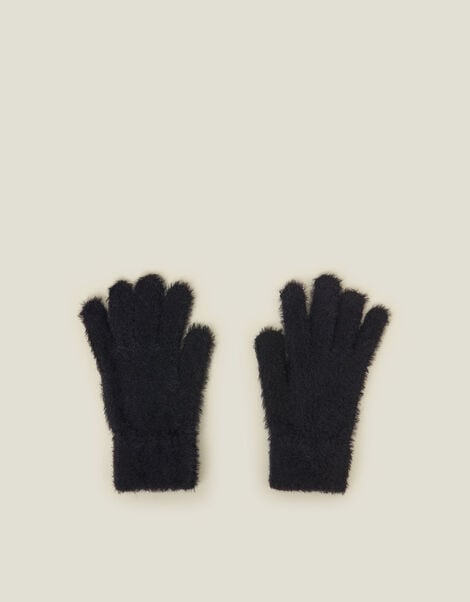 Super-Stretch Fluffy Knit Gloves, Black (BLACK), large