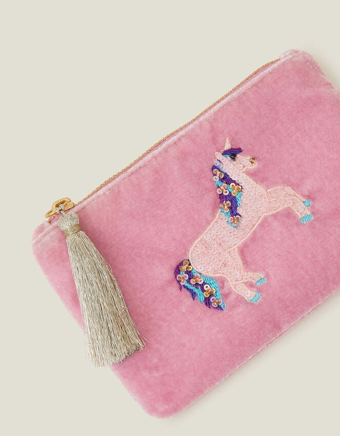 Girls Velvet Unicorn Coin Purse, , large