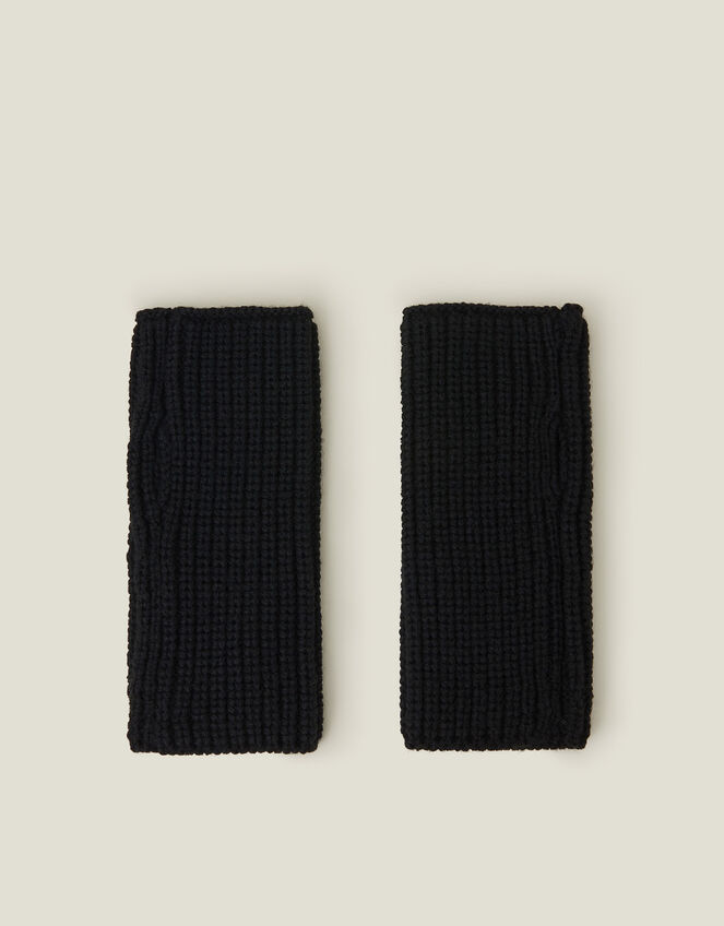 Ribbed Cut Off Gloves, Black (BLACK), large