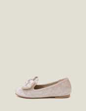 Velvet Bow Ballerina Flats, Natural (CHAMPAGNE), large