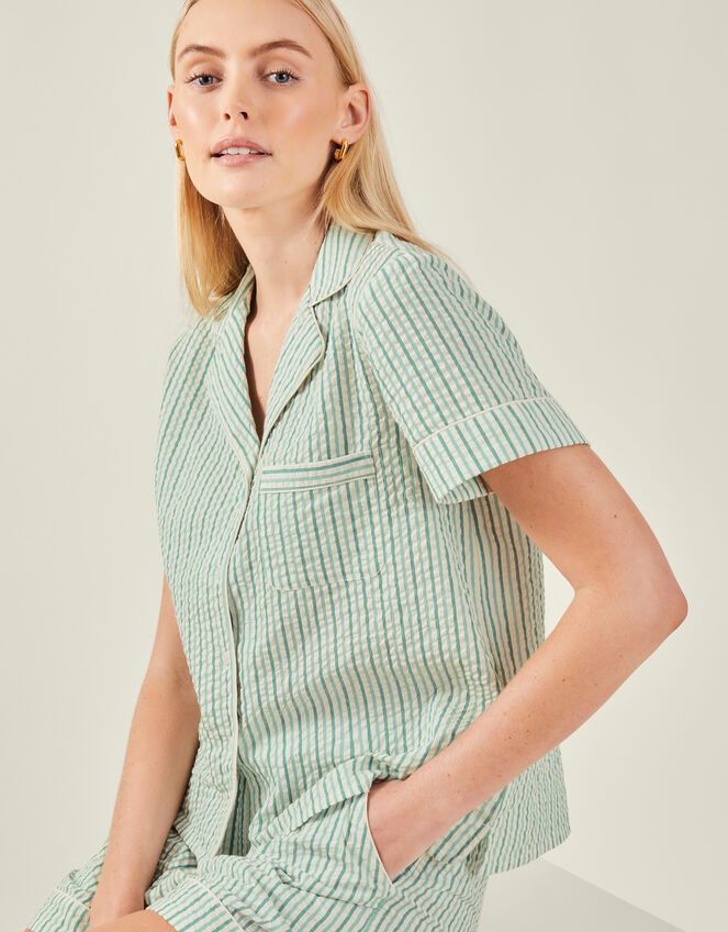 Seersucker Stripe Short Pyjamas Set, Green (GREEN), large