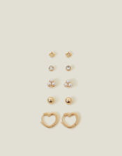 10-Pack Heart Huggie and Stud Earrings, , large