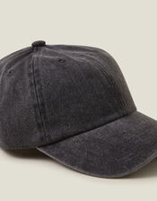 Washed Denim Baseball Cap, Grey (GREY), large