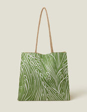 Leaf Print Jute Shopper Bag, , large