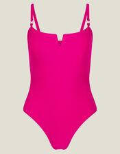 Ribbed V-Neck Swimsuit , Pink (PINK), large
