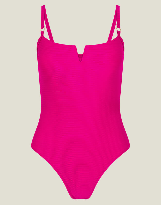 Ribbed V-Neck Swimsuit , Pink (PINK), large