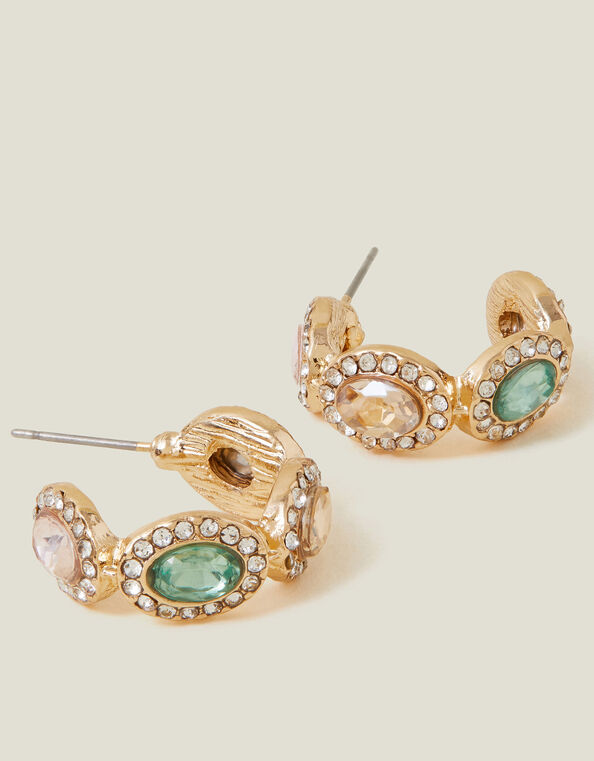 Pave Jewel Hoop Earrings, , large