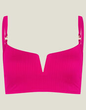 Ribbed V-Neck Crop Bikini Top, Pink (PINK), large