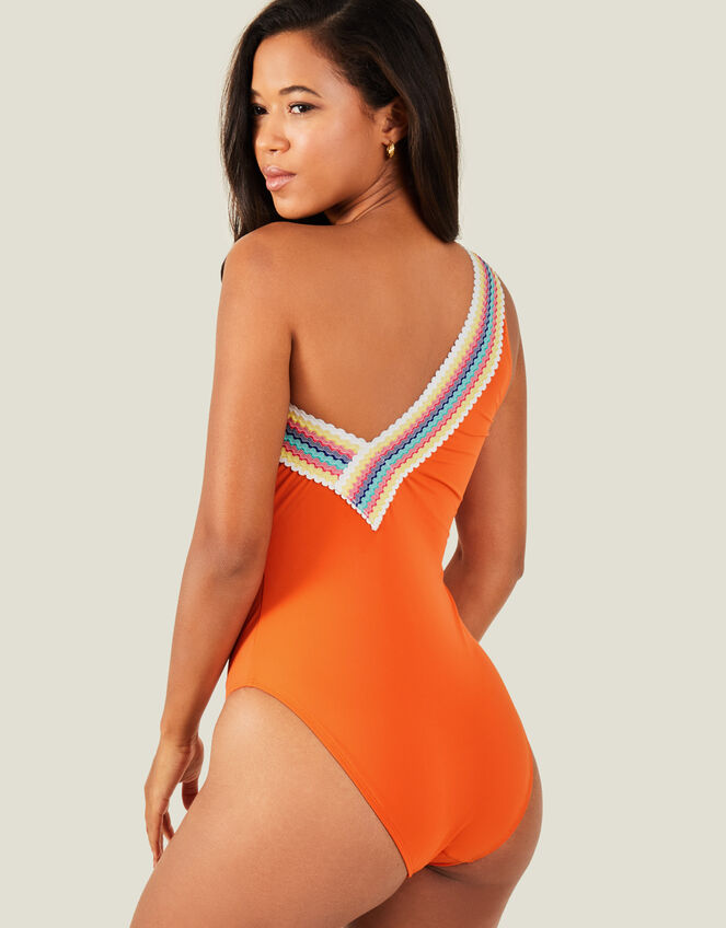 One-Shoulder Trim Swimsuit, Orange (ORANGE), large