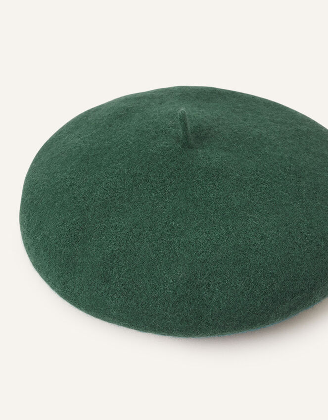 Beret Hat in Pure Wool, Green (GREEN), large